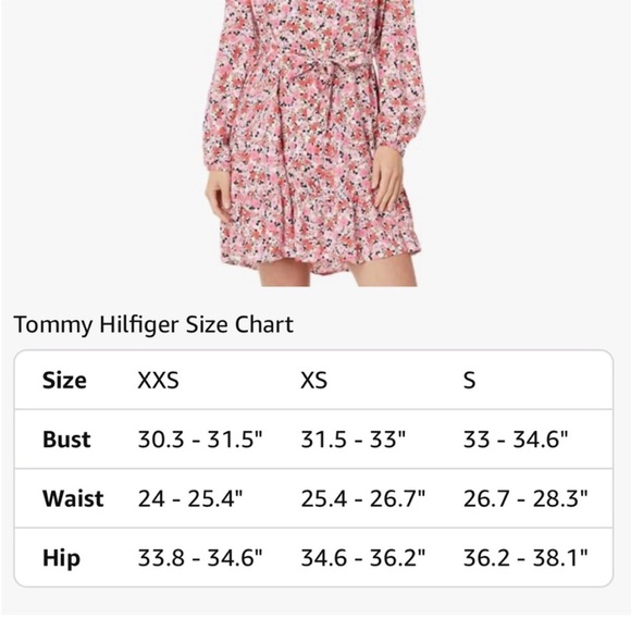 NWT Tommy Hilfiger pink Floral long sleeve band collar tie waist Dress small - Picture 9 of 9